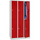 Locker, two-tier, 2 x 3 compartments, swivel locking system, light grey RAL 7035/bright red RAL 3000