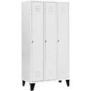 Locker with 3 compartments, 300 mm, swivel latch, with feet, luminous grey door