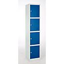Lockerkast, staal, cilinderslot, met etikethouder, 4 vakken, lichtgrijs RAL 7035/enziaans blauw RAL 5010
