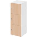 Lockerkast Topas Line, 3 x ordnerhoogte, 3 compartimenten, cilinderslot, B 400 x D 420 x H 1100 mm, wit/eiken