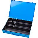 Mallette d'assortiment ADB, vide, 6 compartiments, verrouillable, avec poignée, L 330 x P 230 x H 50 mm, acier &amp; plastique ABS, bleu clair RAL 5012