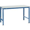 Manuflex basistafel UNIVERSAL Speciaal, 1500 x 1000 mm, melamine lichtgrijs, briljantblauw