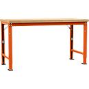 Manuflex Werkbank Profi Spezial, Tischplatte Multiplex, 1750 x 700 mm, rotorange