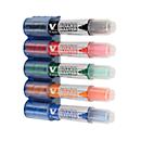 Marqueur pour tableau blanc PILOT V-Board Master, rechargeable, indicateur de niveau d'encre, pointe biseautée, couleurs assorties, lot de 5, y compris un porte-stylo magnétique