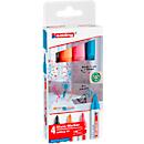 Marqueur pour verre edding 95, pour surfaces en verre &amp; tableaux blancs, largeur de trait 1,5-3 mm, pointe ronde, set de 4, noir, bleu clair, rose et orange 