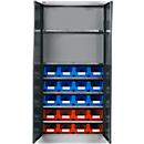 Materiaalkast met 20 open voorraadbakken LF 321, H 1935 mm, alu wit/antracietgrijs