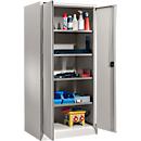 Materiaalkast MS 2509 S – vleugeldeuren - staal - B 950 x D 500 x H 1935 mm - versterkte uitvoering tot 100 kg/plank - met 4 tussenlegborden – cilinderslot – blankaluminium/ gentiaan blauw - ons merk Schäfer Shop Select