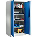 Materiaalkast MS 2509 S – vleugeldeuren - staal - B 950 x D 500 x H 1935 mm - versterkte uitvoering tot 100 kg/plank - met 4 tussenlegborden – cilinderslot – lichtgrijs/gentiaan blauw - ons merk Schäfer Shop Select