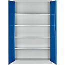 Materiaalkast MS 2512 S – vleugeldeuren - staal - B 1200 x D 500 x H 1935 mm - versterkte uitvoering tot 100 kg/plank - met 4 tussenlegborden – cilinderslot – lichtgrijs/gentiaanblauw - ons merk Schäfer Shop Select