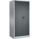 Materiaalkast MS 2609 S – vleugeldeuren - staal - B 950 x D 600 x H 1935 mm - versterkte uitvoering tot 100 kg/plank - met 4 tussenlegborden – cilinderslot – blankaluminium/antracietgrijs - ons merk Schäfer Shop Select