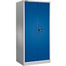 Materiaalkast MS 2609 S – vleugeldeuren - staal - B 950 x D 600 x H 1935 mm - versterkte uitvoering tot 100 kg/plank - met 4 tussenlegborden – cilinderslot – blankaluminium/gentiaanblauw - ons merk Schäfer Shop Select