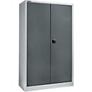 Materiaalkast - stalen - afsluitbaar - 5 OH - B 1200 x D 400 x H 1935 mm - 4 verzinkte legborden – blank aluminiumkleurig/antracietgrijs - ons merk Schäfer Shop Select