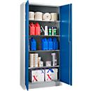 Materiaalkast - stalen - afsluitbaar - 5 OH - B 800 x D 400 x H 1935 mm - 4 verzinkte legborden - blank aluminiumkleurig/gentiaanblauw - ons merk Schäfer Shop Select