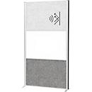MAUL Stellwandsystem MAULconnecto, 1 x Akustikvlies hell, 1 x Akustikvlies dunkel, 1 x Whiteboard, Standfuß, auf Rollen, H 1800 x B 1000 mm, silber