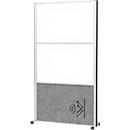 MAUL Stellwandsystem MAULconnecto, 1x Akustikvlies dunkel, 2x Whiteboard, Klettverbindung, auf Rollen, H 1800 x B 1000 mm, silber