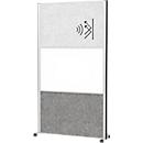 MAUL Système de cloisons MAULconnecto, 1x non-tissé acoustique clair, 1x non-tissé acoustique foncé, 1x tableau blanc, fixation velcro, sur roulettes, H 1800 x L 1000 mm, argenté