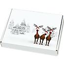 Maxibriefkartons, mit Motiv „Rentiere im Schnee“, portooptimiert, bis 20 kg, Außenmaße 250 x 174 x 50 mm, Mikrowellpappe, weiß-braun, 20 Stück