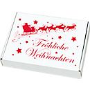 Maxibriefkartons, mit Motiv „Weihnachtsschlitten“, portooptimiert, bis 20 kg, Außenmaße 250 x 174 x 50 mm, Mikrowellpappe, weiß-braun, 20 Stück