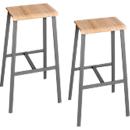 Meeting Point bar stool, industrial design, oak real wood veneer, raw steel legs, seat height 770 mm, 2 pieces