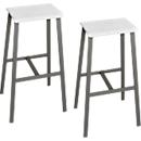 Meeting Point bar stool, industrial design, white, raw steel legs, seat height 770 mm, 2 pieces