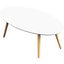 Mesa auxiliar SCANDI, ovalada, estructura de madera maciza de 4 patas, A 850 x P 500 x H 350 mm, blanco / haya