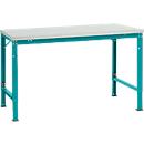 Mesa básica Manuflex UNIVERSAL especial, 1500 x 1000 mm, melamina gris luminoso, azul agua