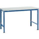 Mesa básica Manuflex UNIVERSAL especial, 1500 x 1000 mm, melamina gris luminoso, azul brillante