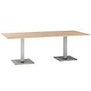 Mesa de conferencias, con panel de conexión a la mesa, hasta 8 personas, rectangular, con pedestal, anchura 2200 x profundidad 1000 x altura 720-820 mm, cerezo Romana/plata