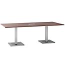 Mesa de conferencias, con panel de conexión a la mesa, hasta 8 personas, rectangular, de pie, anchura 2200 x profundidad 1000 x altura 720-820 mm, arce-brasil/plata