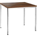 Mesa de conferencias, hasta 4 personas, cuadrada, tubo cuadrado de 4 patas, An 800 x Pr 800 x Al 720 mm, nogal/plata cromada