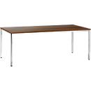 Mesa de conferencias, hasta 6 personas, rectangular, tubo cuadrado de 4 patas, ancho 2000 x fondo 800 x alto 720 mm, nogal/plata cromada