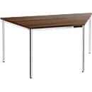Mesa de conferencias, hasta 6 personas, trapezoidal, tubo cuadrado de 4 patas, ancho 1600 x fondo 800 x alto 720 mm, nogal/plata cromada