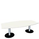 Mesa de conferencias, hasta 8 personas, barco, base de chapa, ancho 2400 x fondo 800/1200 x alto 720 mm, aluminio blanco/blanco