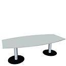 Mesa de conferencias, hasta 8 personas, barco, base de chapa, ancho 2400 x fondo 800/1200 x alto 720 mm, aluminio gris claro/blanco