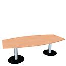 Mesa de conferencias, hasta 8 personas, barco, base de chapa, ancho 2400 x fondo 800/1200 x alto 720 mm, haya/aluminio blanco
