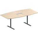 Mesa de reuniones MODENA FLEX de Schäfer Shop Genius, con módulo de conexión, base en forma de «U», patas en T de tubo redondo, An 2000 x Pr 1000/800, Al 650-850 mm, arce/aluminio blanco RAL 9006