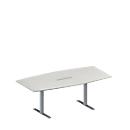 Mesa de reuniones MODENA FLEX de Schäfer Shop Genius, conexión de 6 puestos, base en forma de barco, patas en T de tubo rectangular, An 2000 x Pr 1000/800, Al 650-850 mm, gris claro/aluminio blanco