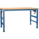 Mesa de trabajo Ergo K, con manivela, 2500 x 800 mm, tablero multiplex, azul brillante