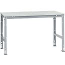 Mesa de trabajo Manuflex UNIVERSAL estándar, 1500 x 1000 mm, melamina gris luminoso, aluminio plateado