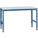 Mesa de trabajo Manuflex UNIVERSAL estándar, 1500 x 1000 mm, melamina gris luminoso, azul brillante