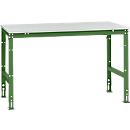 Mesa de trabajo Manuflex UNIVERSAL estándar, 1500 x 1000 mm, melamina gris luminoso, verde reseda