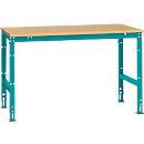 Mesa de trabajo Manuflex UNIVERSAL estándar, 1500 x 1000 mm, multiplex natural, azul agua