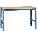 Mesa de trabajo Manuflex UNIVERSAL estándar, 1500 x 1000 mm, multiplex natural, azul brillante