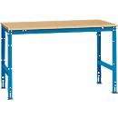 Mesa de trabajo Manuflex UNIVERSAL estándar, 1500 x 1000 mm, multiplex natural, azul luminoso