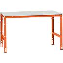 Mesa de trabajo Manuflex UNIVERSAL estándar, 1500 x 1000 mm, plástico gris luminoso, rojo anaranjado