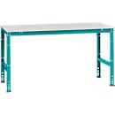 Mesa de trabajo Manuflex UNIVERSAL estándar, 1750 x 1000 mm, melamina gris luminoso, azul agua