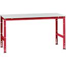 Mesa de trabajo Manuflex UNIVERSAL estándar, 1750 x 1000 mm, melamina gris luminoso, rojo rubí