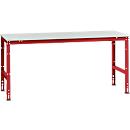 Mesa de trabajo Manuflex UNIVERSAL estándar, 2000 x 1000 mm, plástico gris luminoso, rojo rubí