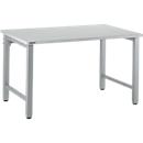 Mesa de trabajo Schäfer Shop Select, regulable en altura manualmente, bastidor de 4 patas, An 1200 x Pr 800 x Al 680-960 mm, madera y acero, aluminio blanco/aluminio blanco