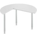 Mesa extensible, 3/4 de círculo, Ø 1200 mm, extensión a la derecha/izquierda, aluminio gris claro/blanco